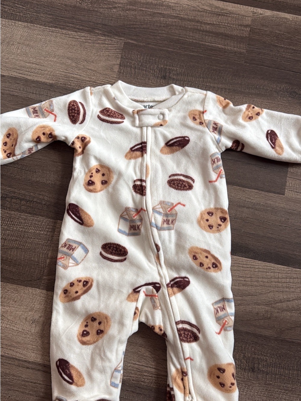 Carter's Cream Fleece Footed One-Piece with Cookies & Milk Print